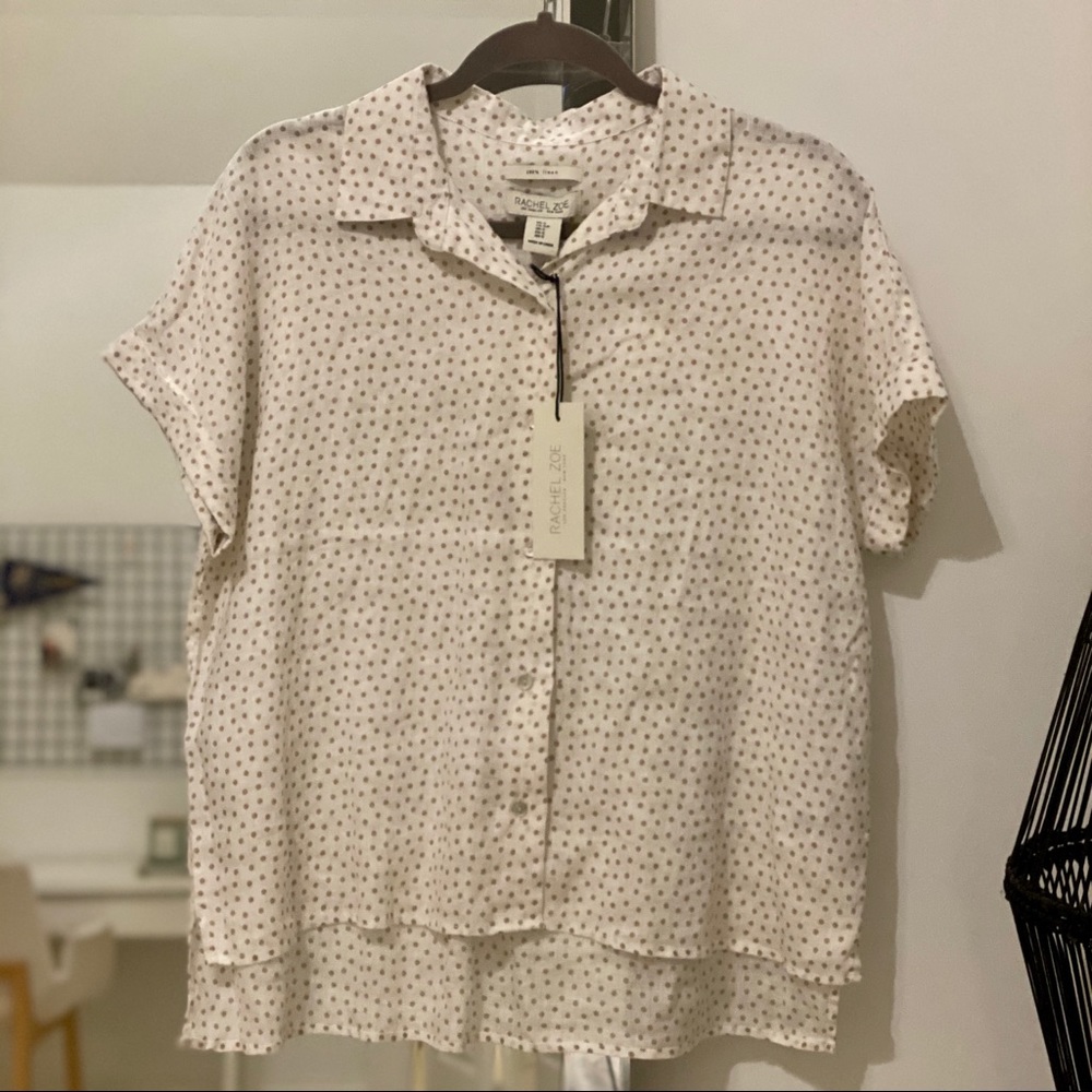 Rachel Zoe Linen Button Down Collared Tee